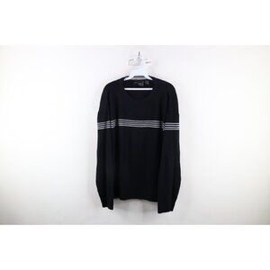 Vintage 90s Gotcha Surfing Mens Large Striped Ribbed Knit Crewneck Sweater Black